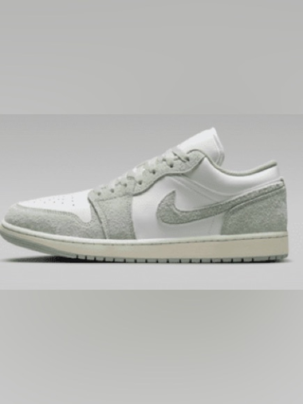 Jordan Low-Top Sneaker in White and Light Sea Foam Green Suede